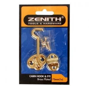 CABIN-HOOK+EYE BRASS+SCREWS  75mm ZENITH