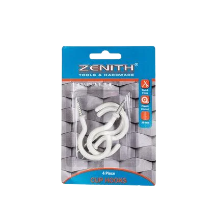 CUP-HOOKS WHITE PL-CTD 50mm 4PCE  ZENITH