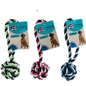 PET DOG TOY TUG ROPE BALL 8cm ASSTD