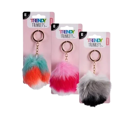 KEYCHAIN FAUX FUR BALL 8cm ASSTD