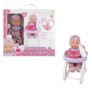 DOLL BABY 30cm WITH HIGH CHAIR & ACC