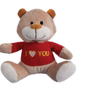 PLUSH LOVE BEAR BROWN & RED 19cm
