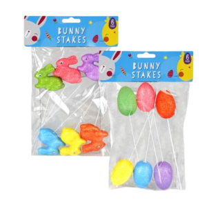 EASTER GLITTER FOAM DECOR STAKES 6PC AST