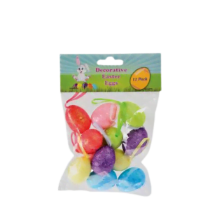 EASTER DECOR EGGS GLITTER W/RIBBON 12PC