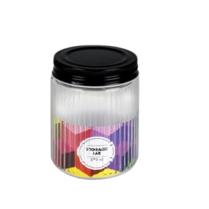 STORAGE-JAR GLS RIBBED W/BLK-LID 7x10cm